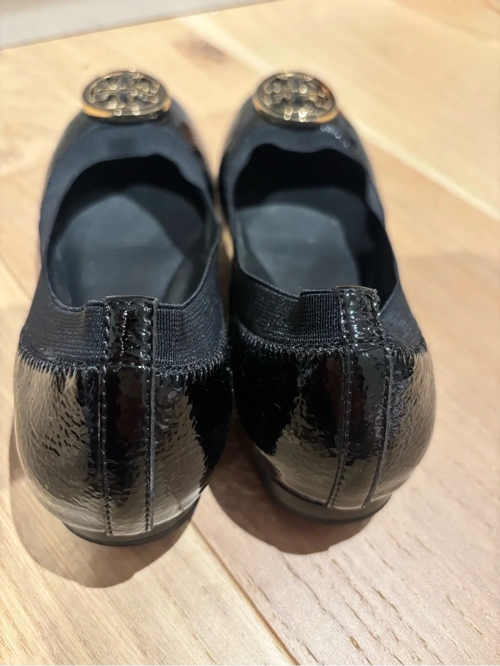 Tory Burch Black Patent Logo Medallion Flats